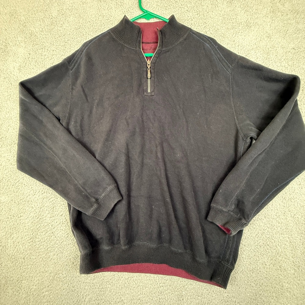 Tommy Bahama Reversible Mens‎ Pullover Quarter Zip Black/Maroon L Cotton